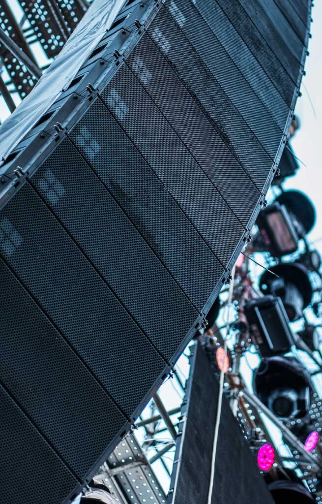 Professional stage speakers and lighting setup for a live concert at Wvec West Valley Events Complex, Phoenix, Arizona.